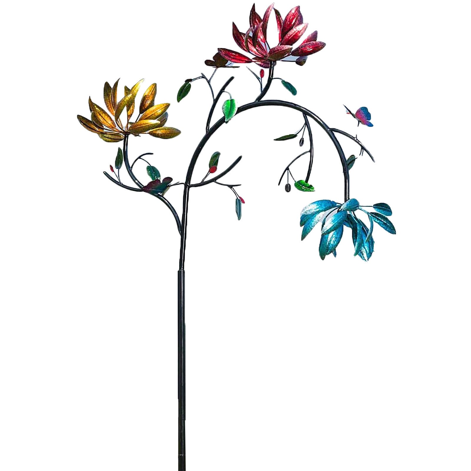 Vwlvrsco Große Metall Wind Spinner Mit Drei Spinnen Blumen und Schmetterlinge Windmühle Wind Skulptur, Wind Spinner für draussen: Ursprünglich Titel