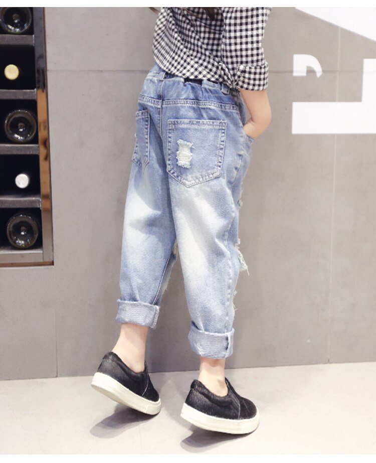 Children kids broken hole jeans Children Clothes spring Korean girls jeans wild girls denim trousers