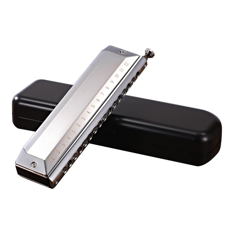 F1FD 16 Holes 48 Tones Chromatic Harmonica, Mouth Organ and Harmonica with Case for Adults, Player &amp;: Silver