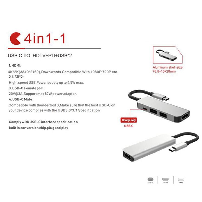 USB C Hub Typ-C zu HDMI 4K Hub USB Adapter Typ C PD Ladung Hafen für Profi samsung Galaxis S8 Typ-C Hub