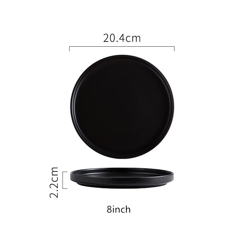 Assiette ronde créative en céramique, plateau ménager vert foncé mat, vaisselle nordique rose en céramique, assiette alimentaire occidentale pour Steak: Black 8inch