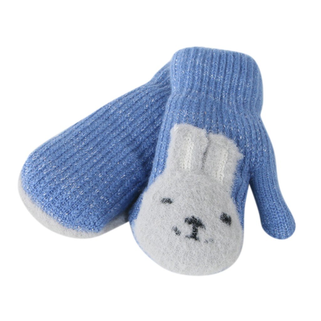 Del capretto Delle Ragazze Dei Ragazzi di Inverno del Knit Cordino Guanti Del Fumetto Patchwork Tenere In Caldo Guanti invernali per bambini guanti per bambini rekawiczki dzieciece: Blue 