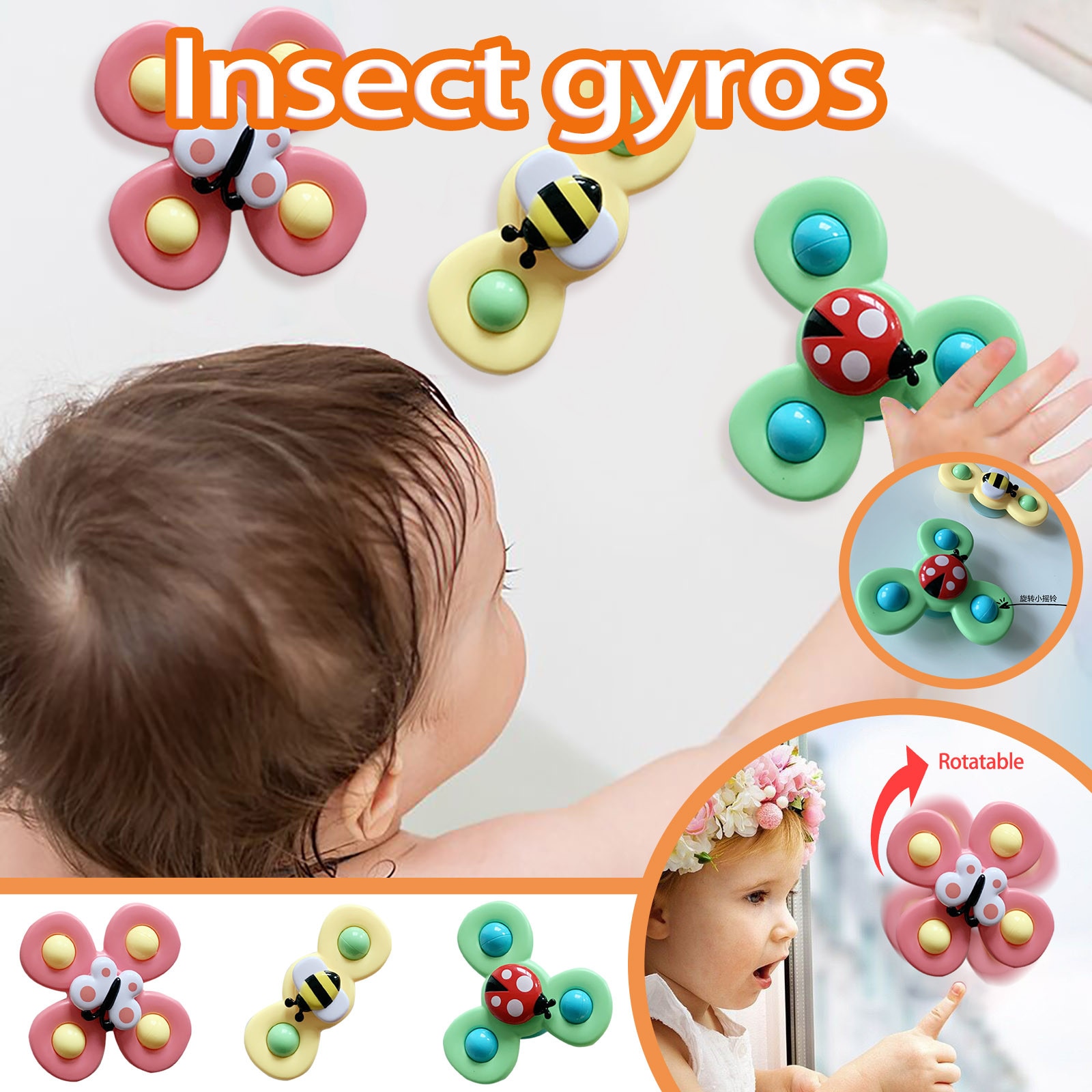 Neue Lustige freundlicher Spielzeug Nette Karikatur Insekten Saugnapf Spinner Spielzeug Baby Rassel Spielzeug Dreh oben Schlecht Spielzeug Für freundlicher spielzeug Windmühle