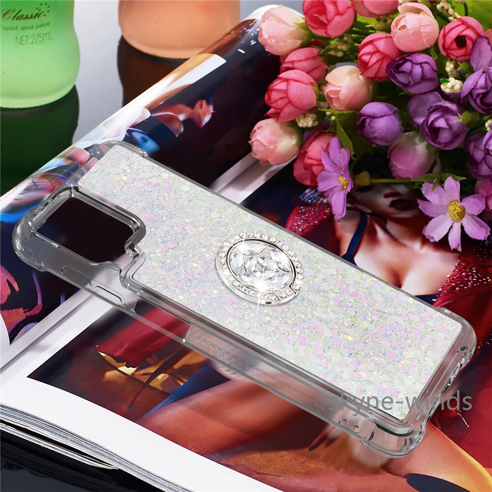 For Samsung Galaxy A 12 A12 A32 5G A52 4G 5G A72 4G 5G rhinestone ring buckle Anti-collision quicksand case cover coque casing