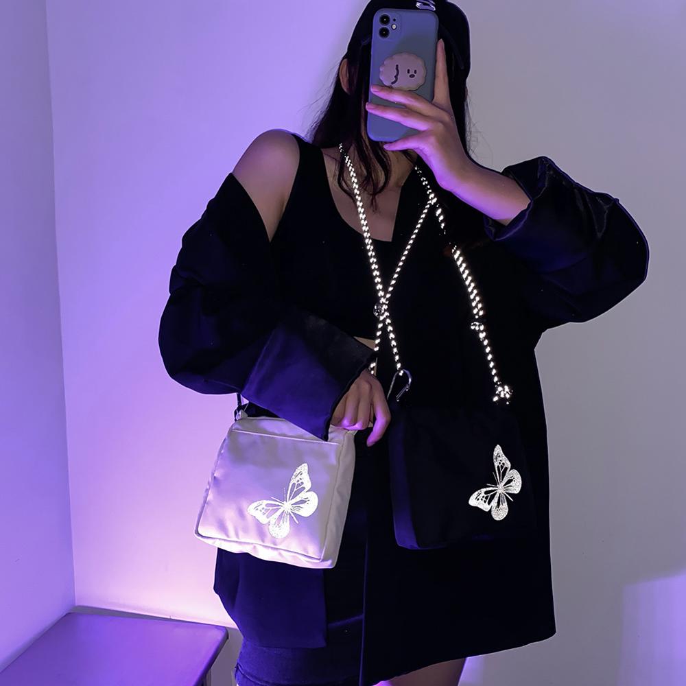 Casual Streetwear Crossbody Bag Women Butterfly Reflective Small Shoulder Pouch Popular Simple Female Daily Bag