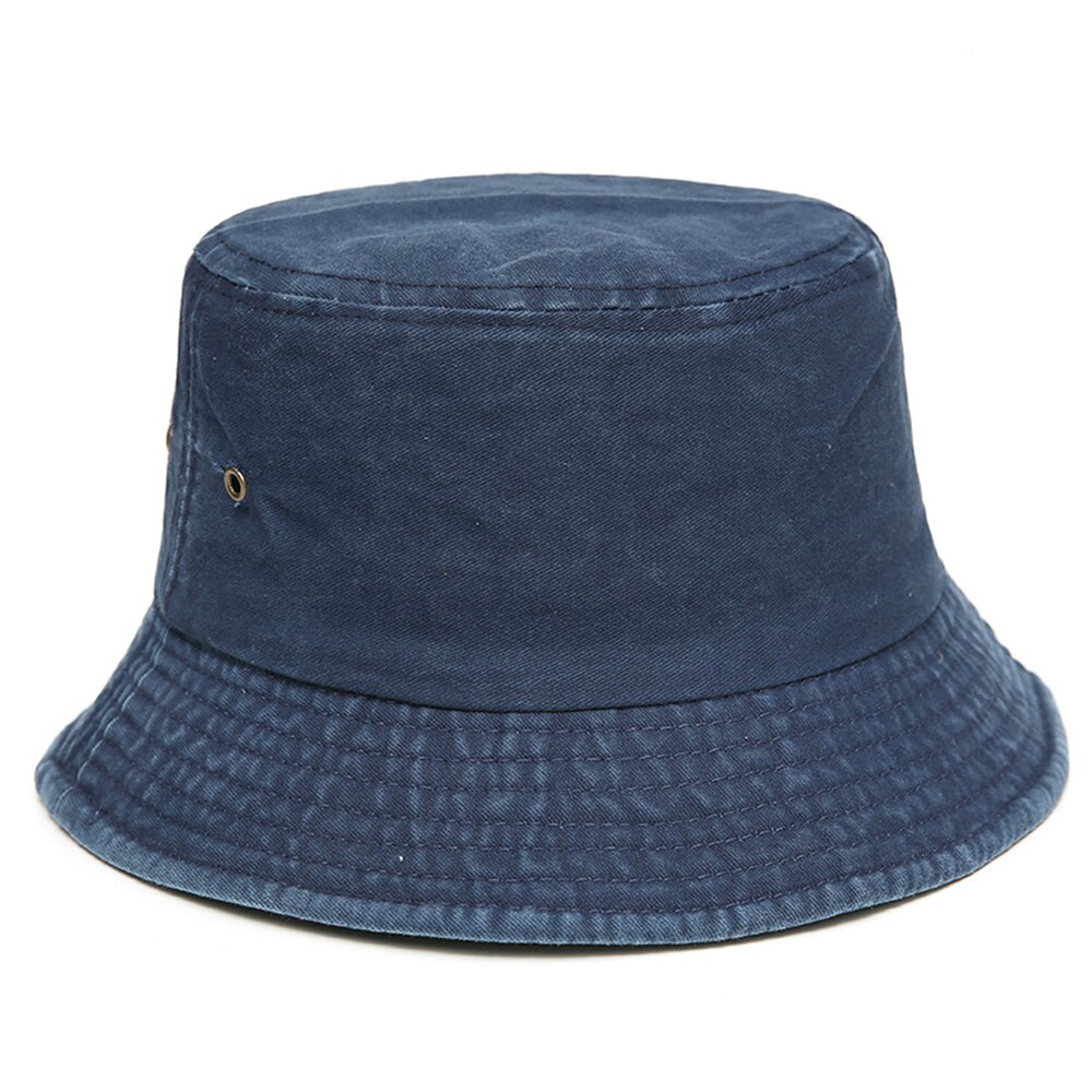 Foldable Fisherman Hat Washed Denim Bucket Hats Unisex Bob Caps Hip Hop Gorros Men Women Panama Bucket Cap: Navy blue