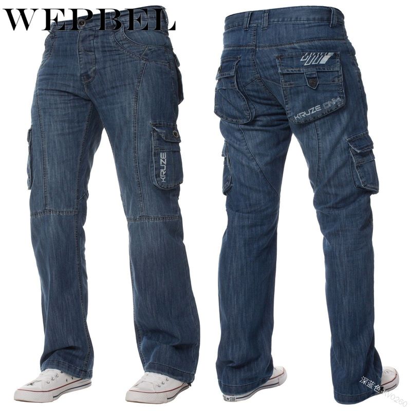 Wepbel miesten denim jogger cargo farkut pestyt denim pitkät housut plus koko taskulla