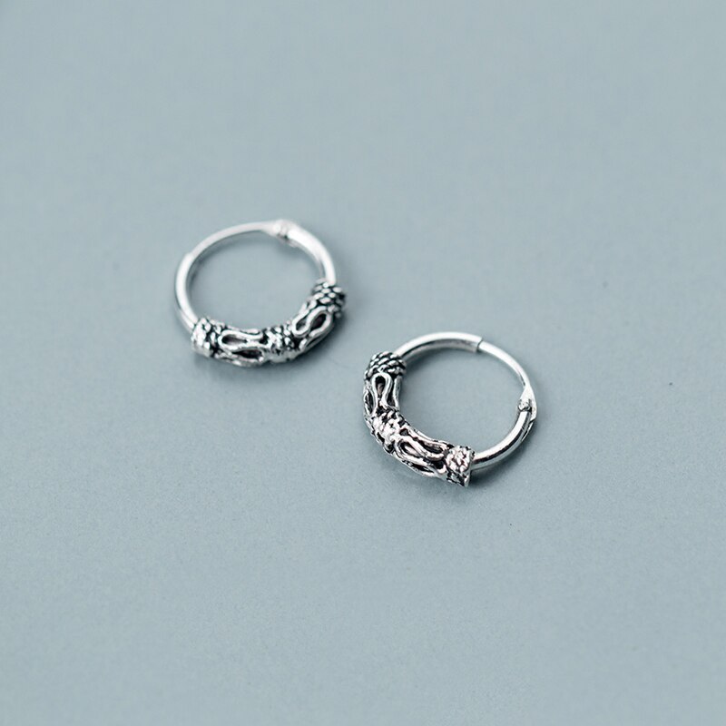 MloveAcc 100% 925 solide en argent Sterling Vintage fleur motif cerceau boucles d'oreilles pour les femmes Piercing boucles d'oreilles bijoux