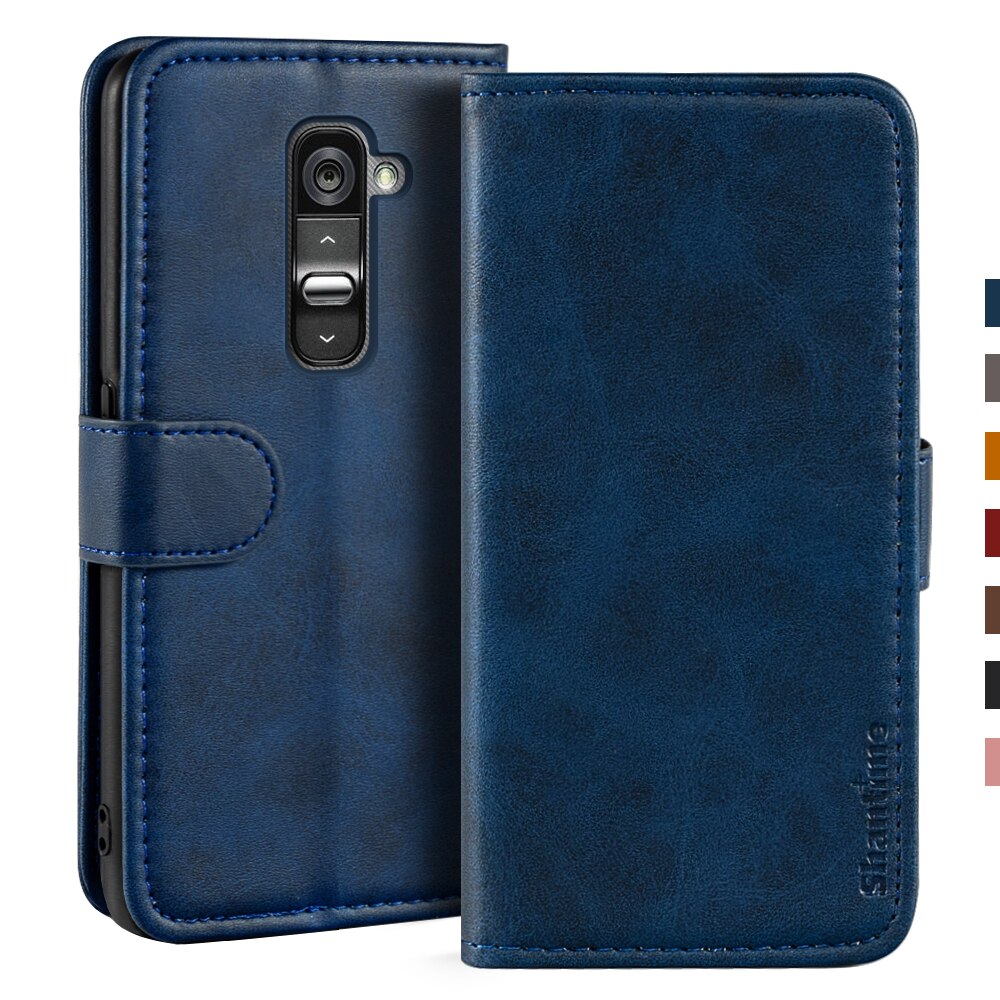 Étui portefeuille magnétique en cuir pour LG G2, Coque de téléphone avec support: Blue