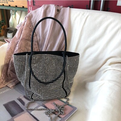 Handtas met strass-steentjes, diagonale ketting, bling, vrouwelijk, modieuze tas, avondtas, feesttas, vol met diamanten, zilveren kralen: Default Title
