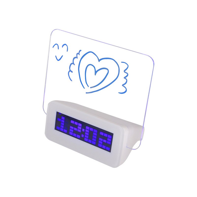 LED Light Digital Clock Alarm Fluorescent Message Board Calendar Thermometer