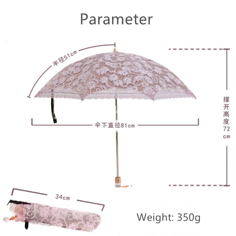 Kant Dames Parasol Parasol Regen Vrouwen Black Uv-bescherming Winddicht Waterdicht 2 Vouwen Meisje Prinses Paraplu