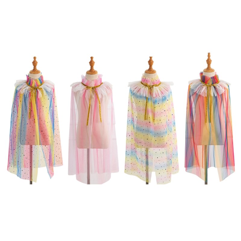 Princess Cape Cloaks for Little Girls Cosplay Party Christmas Halloween Costume Glitter Star Sequins Cloak Tulle Shawl