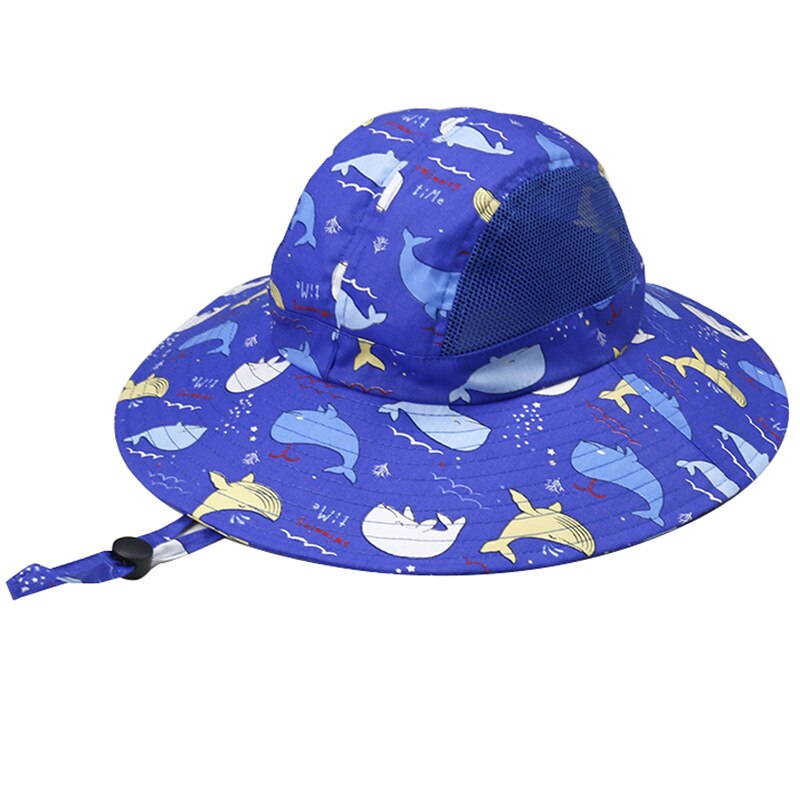 Sommer bøtte lue gutt barn sol strand bred brem stropp caps uv beskyttelse blå utendørs tilbehør for baby småbarn svømming: 52-54cm 4-8 år