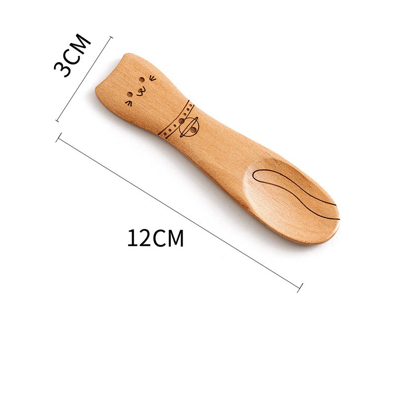 Cuillère en bois pour enfants, dessin animé mignon cuillère à café thé soupe cuillères à remuer Dessert couverts à miel outils de cuisine de Style japonais vaisselle: Style E