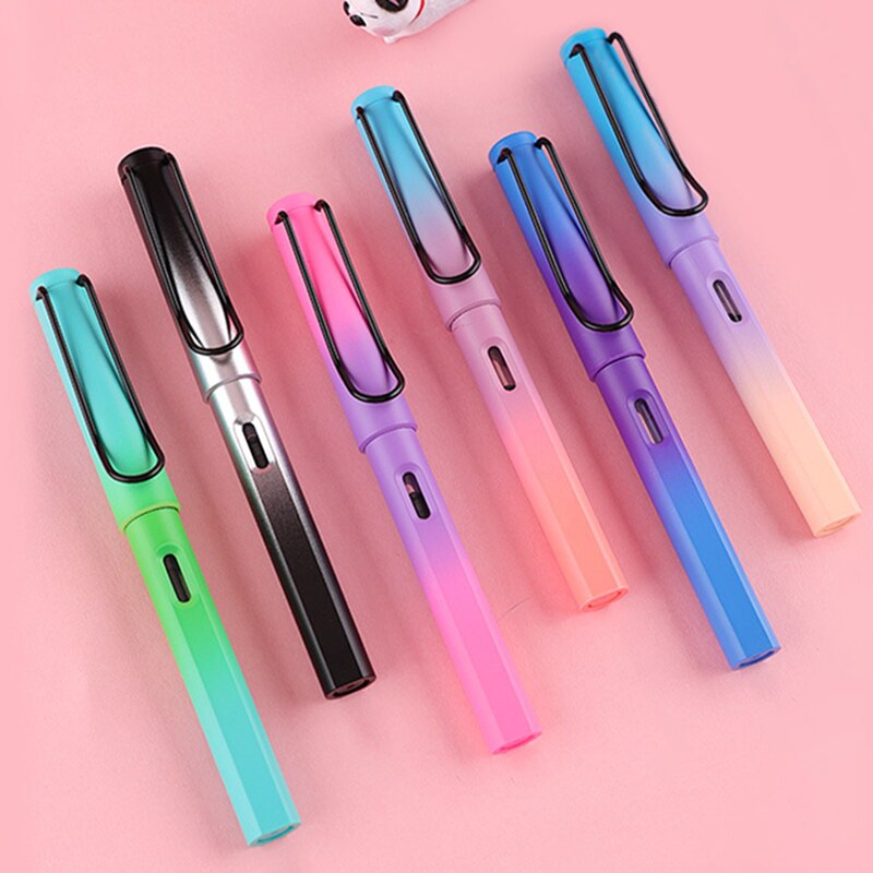 Rainbow Gradient Color Fountain Pen 0.5mm Ink Pen for Writing Calligraphy Student Office School Supplies Kawaii Stationary