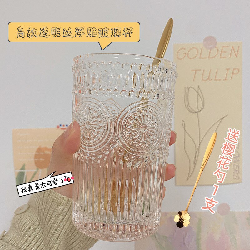 Retro Reliëf Phnom Penh Glas Cup Ronde Zon Bloem W... – Grandado
