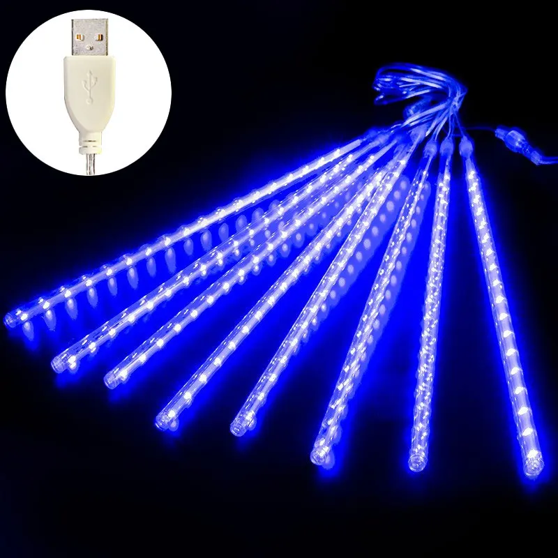 Christmas Lights Outdoor Meteor Shower Lights 8 Tubes Snow Falling Rain Cascading Icicle Lights for Tree Garden Decorations: RGB / 6-10W