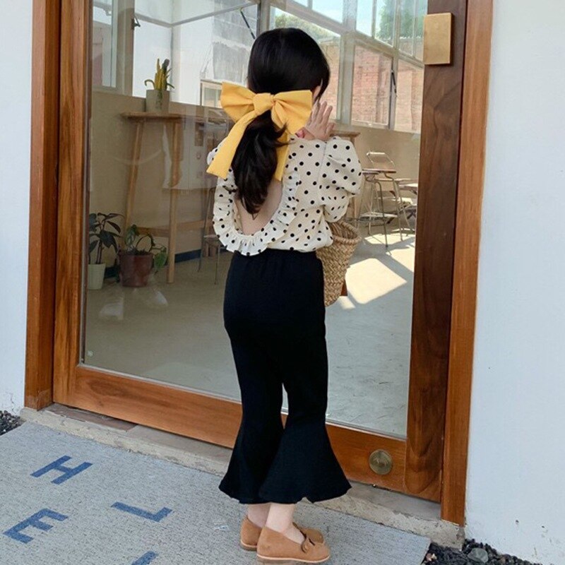 Camisa de lunares para niños y niñas, Blusa de manga corta abombada, Top informal de con Espalda descubierta, trajes para niños de 2 a 7T