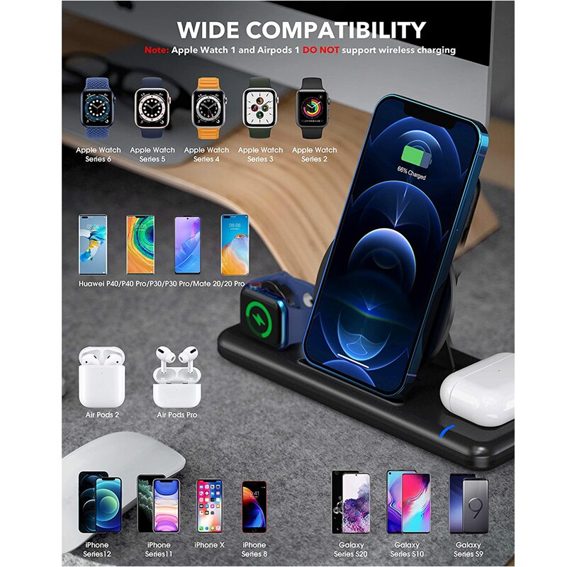 Aikulli Draadloze Oplader 3 In 1 Snelle Wireless Charging Stand Voor Iphone 12 11 Xr Xs X 8 Apple Horloge 6 5 4 3 2 Airpods Pro Lading