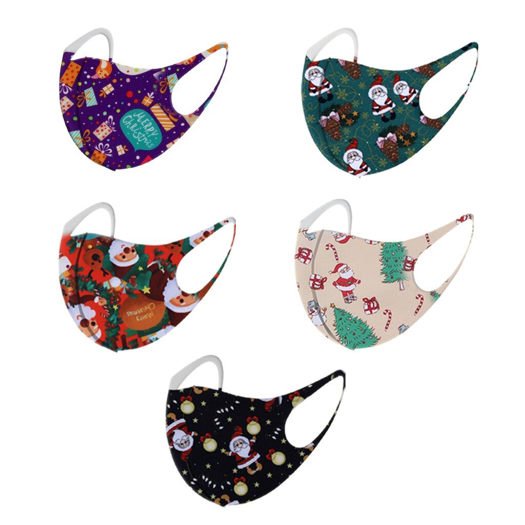 5PC Face Mask Christmas Printed Cover Merry Christmas Xmas Decorations Navidad Decor Santa Claus Happy Year Mascarillas: B