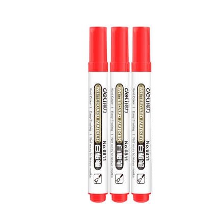 10PCS/BOX Deli 6811 Whiteboard marker Whiteboard pen smooth writing easy erase Black Blue Red 3 colors: Red-3pcs