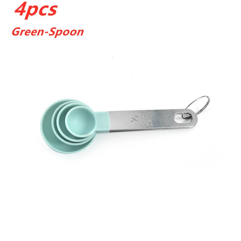 8Pcs/Set Stainless Steel Measuring Cups Spoons Kitchen Baking Cooking Tools Set 4 Spoons+4 Cups Blue Pink Gray Green: 4pcs Green Spoon