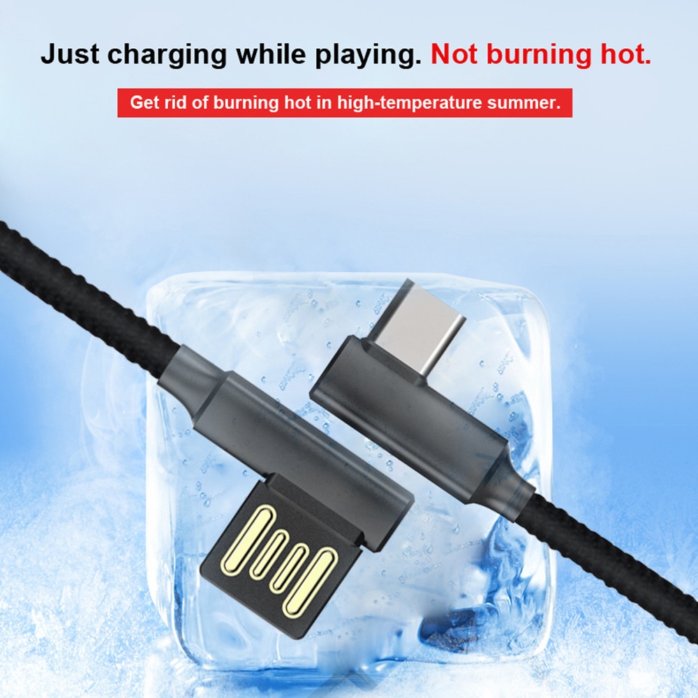 90 Degree Right Angle Micro USB 2.0 USB 3.1 Type-C Charge Cable L-shape Braided Data Sync Charge Mobile Phone Wire Cable