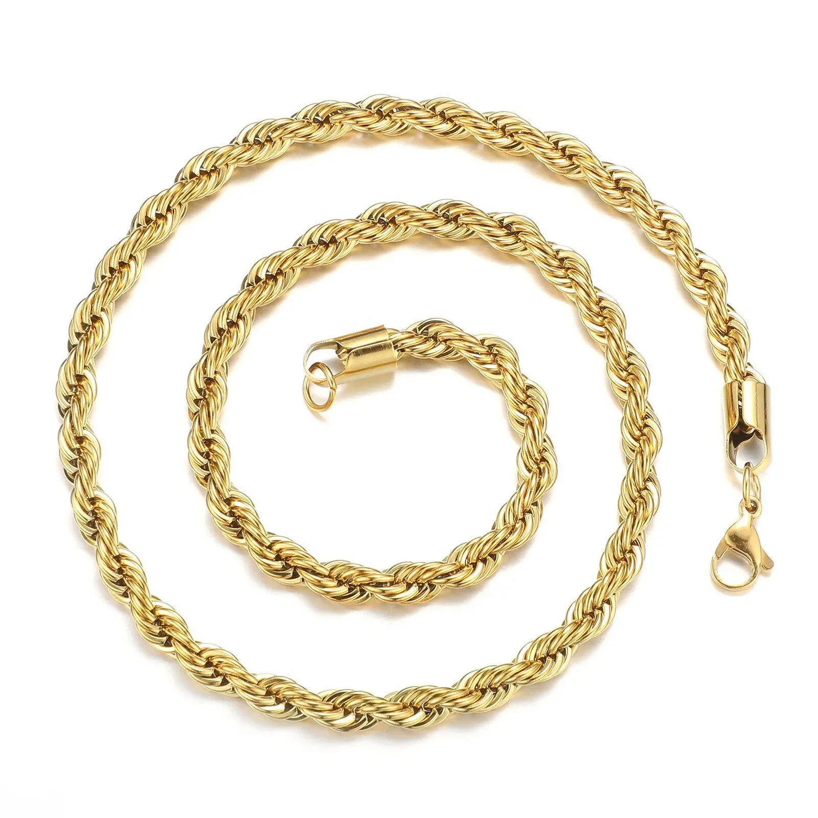 Collar de cadena de cuerda trenzada de Color dorado de 2-6MM, Gargantilla impermeable de acero inoxidable que nunca se decolora para hombres y mujeres, joyería de