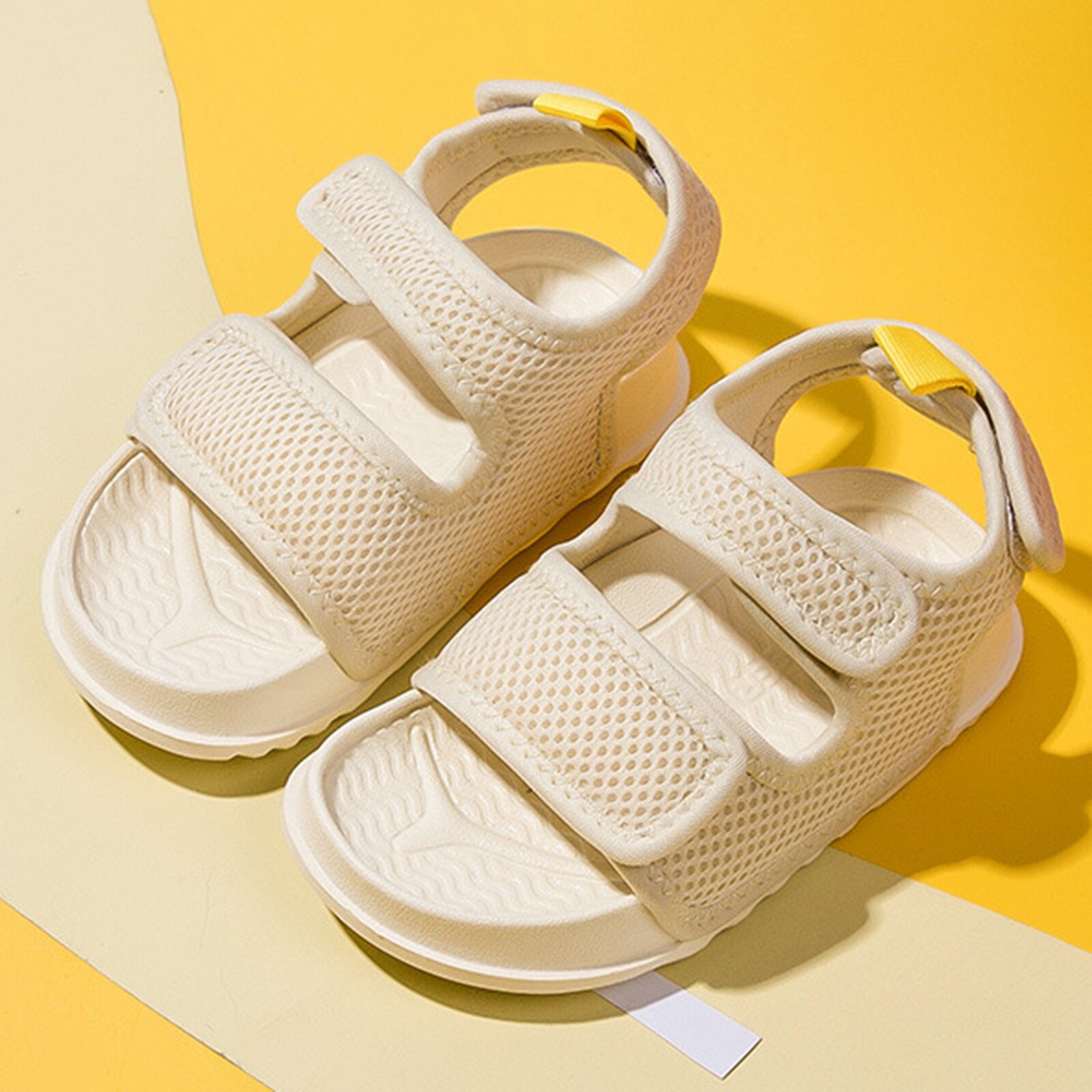 1-8 Years Kids Unisex Mesh Hook-loop Sandals Kid Solid Color Flat Shoes Non-slip Rubber Sole Eva Cross Sandals For Boys Girls#23: Beige / 18-24 Months