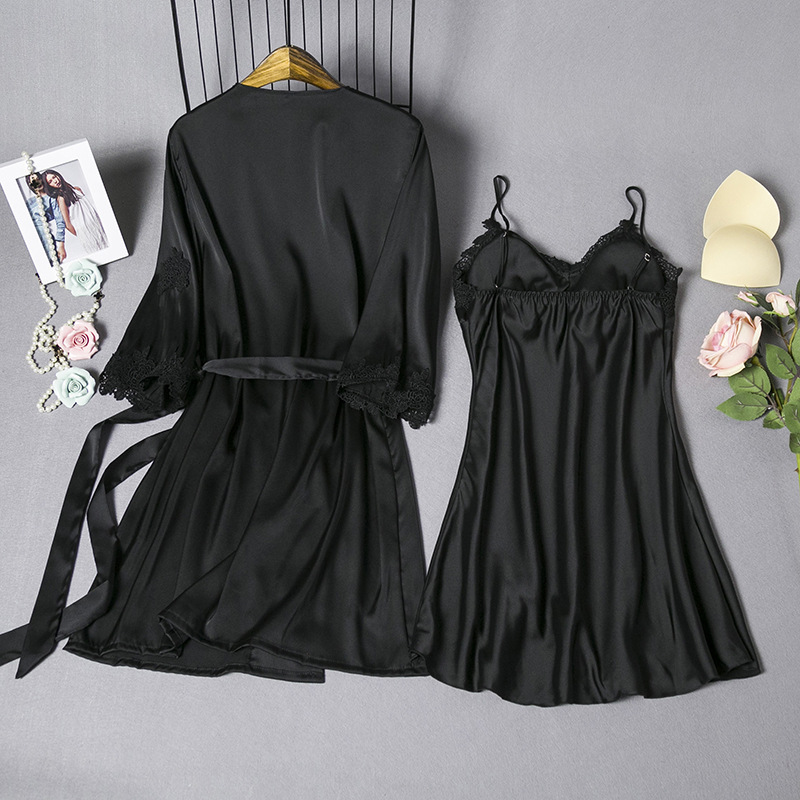 Mechitiz-ensemble de sommeil, robe sexy en soie pour femmes, peignoir deux pièces, robe de nuit luxueuse, printemps été, vêtements de nuit féminins
