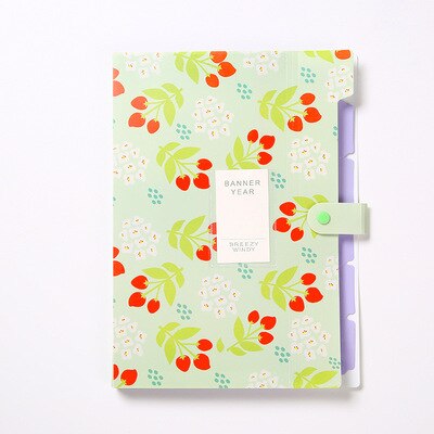 A4 Flower File Bag Data Book Large Capacity File folder portfolio 6 pockets Organizer for School Office Home: green