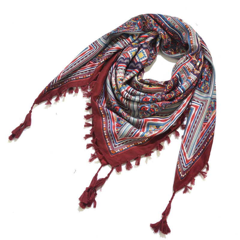 Boheemi huivi naisten talvikääre retrokuvioinen tupsukuvioinen naisten huivi iso neliöhuivi 115cm puuvillaista foulard-kukkakuvioista nenäliinaa