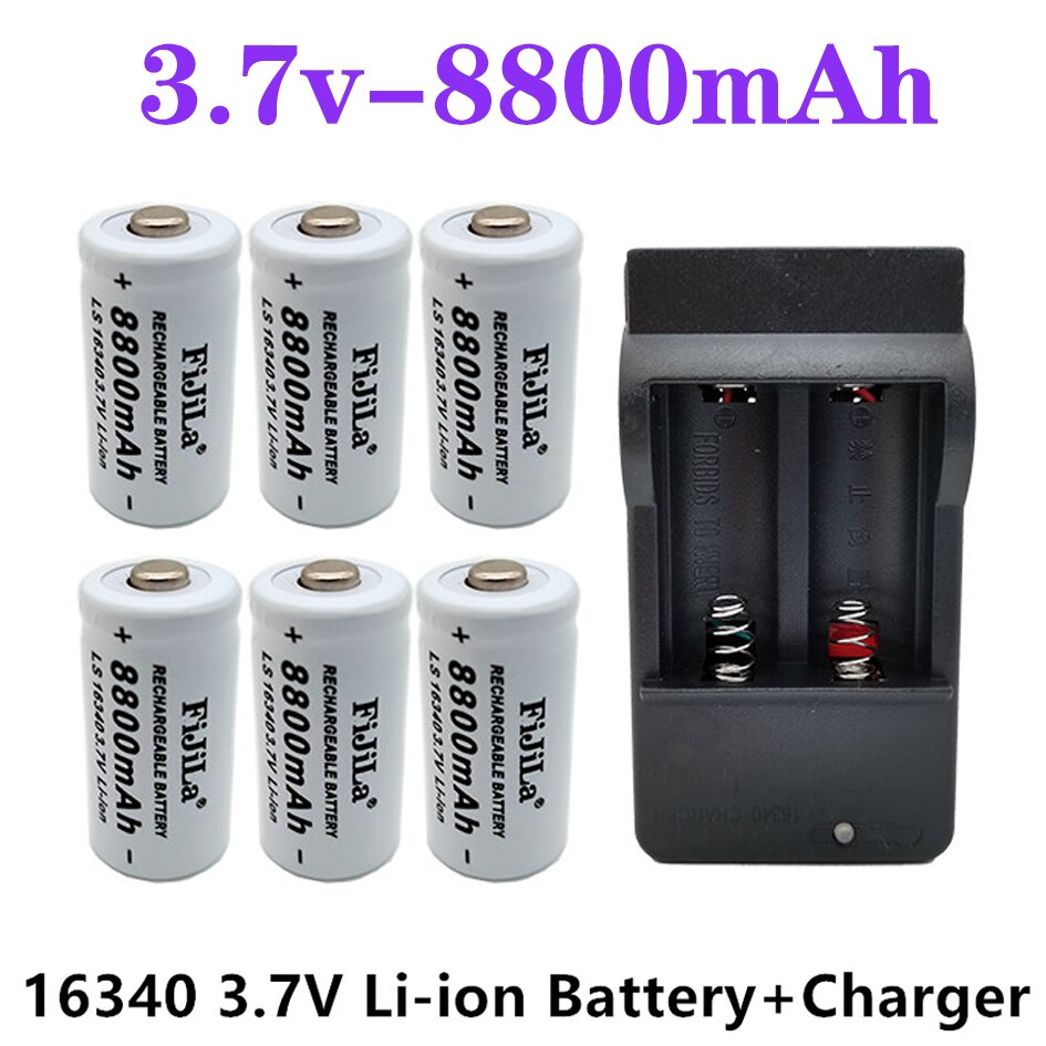 original 16340 Battery CR123A 16340 Battery 8800mAh 3.7V Li-ion Rechargeable Battery+16340Charger