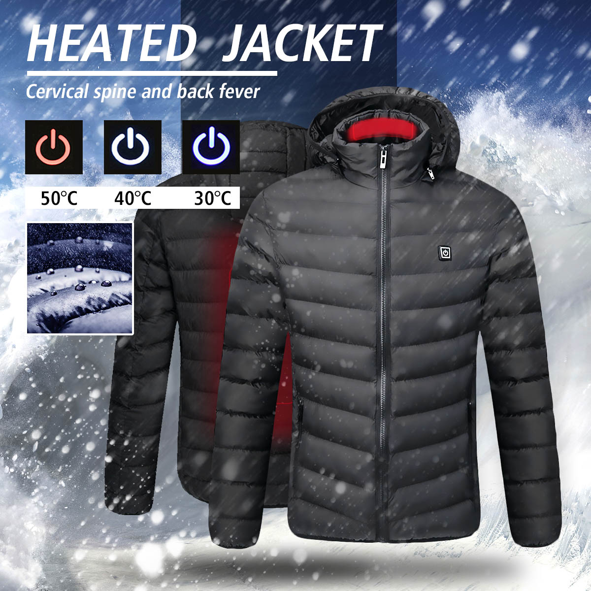 Vandtætte opvarmede jakker ned herre udendørs frakke usb elektrisk opvarmning hættejakker varm vinter vindtæt termisk frakke