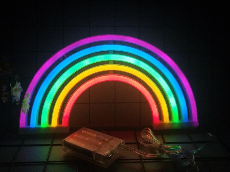Tonger led natlampe batteri neonlysskilt væglampe dekoration juletræ telt belysning dekoration børn neon navn: Regnbue