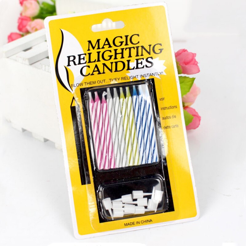 10pcs/pack Relighting Candles Funny Prank Joke Trick Birthday Blowing Candles Naughty Party Joke Kids Birthday Cake Decor