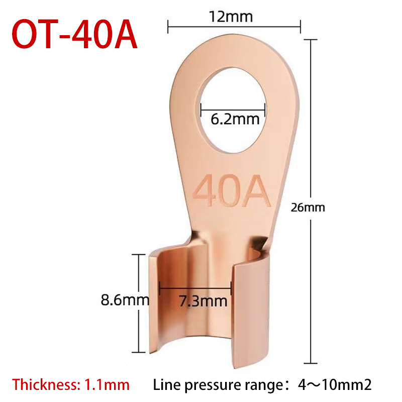 Terminal OT de cobre, conector de Cable no aislado, terminales de Cable eléctrico desnudo, Terminal de engarzado de anillo de batería, 10/50 Uds., 10-400A: Naranja / 2P