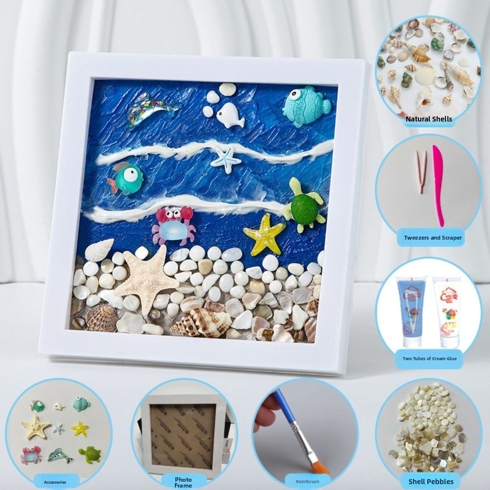 Multicolor DIY Photo Frame Wood Material 3D 3D Ocean Scenery Painting Cartoon Handmade Photo Wood Frame Scrapbooking