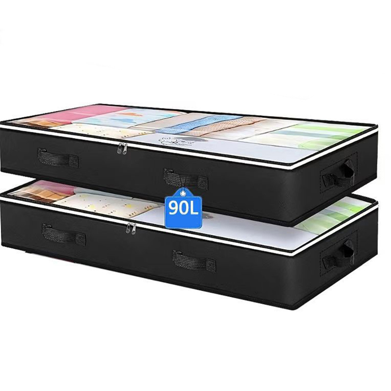 Contenedores de almacenamiento debajo de la cama de 90L, organizadores de armario plegables, bolsas móviles con ventana transparente y asas reforzadas para ropa de cama: Gris oscuro