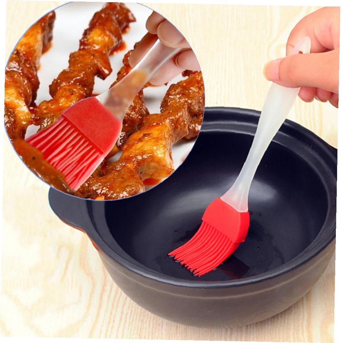 Cuisine Silicone badigeonner pâtisserie & BBQ brosse ensemble-Flexible, Durable brosse & cristal poignée rouge