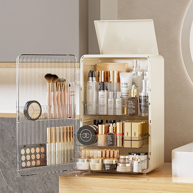 Cosméticos Organizador Caixa de armazenamento, Maquiagem, Cuidados com a pele, Home Desktop, Dustproof Cabinet, Large Capacity Vanity