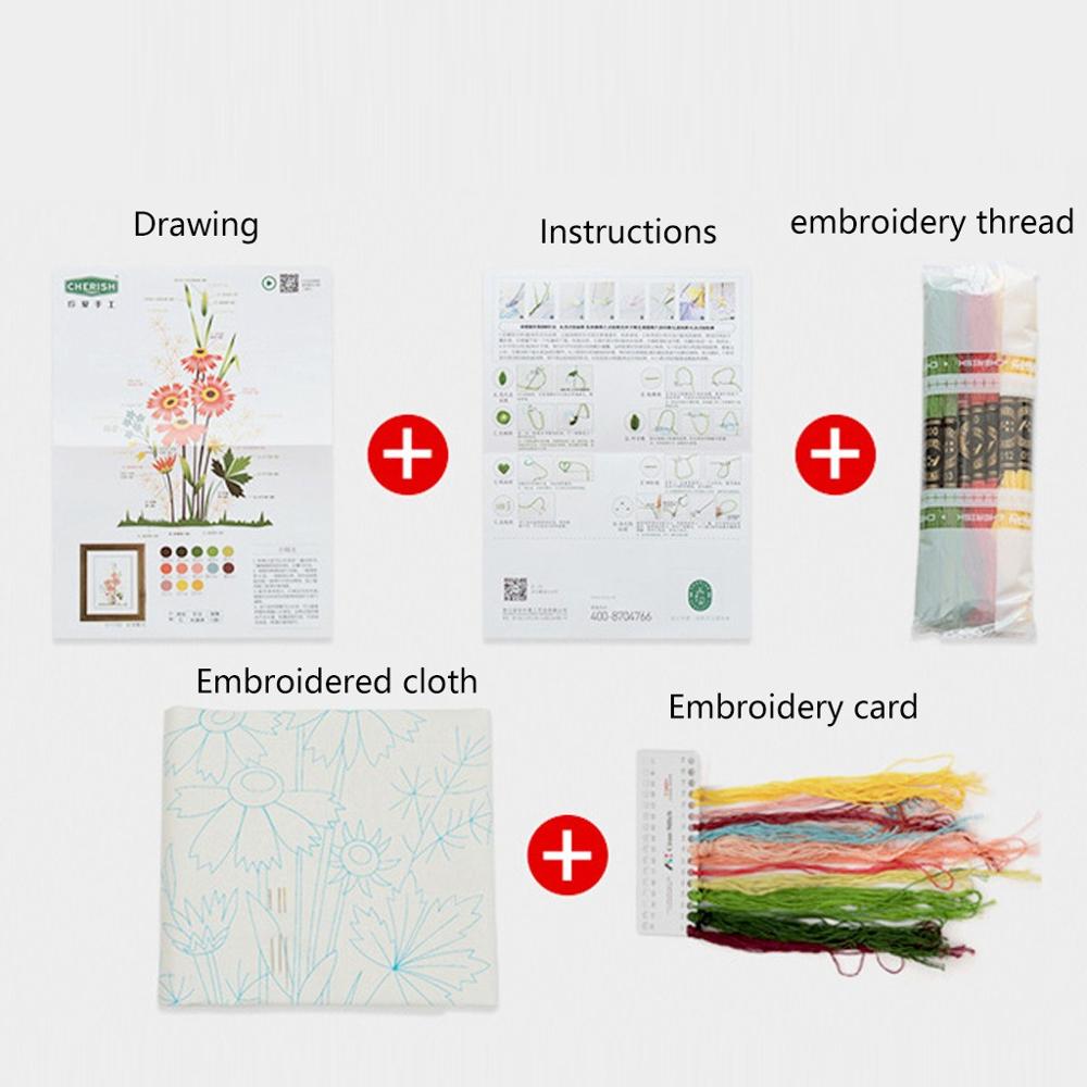 Full Range of Embroidery Cross Stitch Stamped Green Leaves Pattern Embroidery Cloth with Floral Kit Handmade DIY House Decor Q3