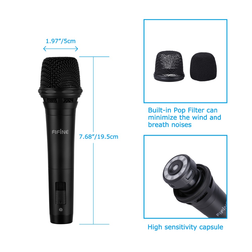 FIFINE Dynamic Vocal Cardioid Handheld Microphone with On/Off Switch for Tecahing Meeting Karaoke Live Speech K8