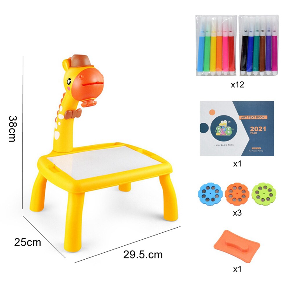 Kids Projector Drawing Table Painting Board Desk Multifunctional Writing Arts Crafts Educational Projection Machine Drawing Toy: F yellow