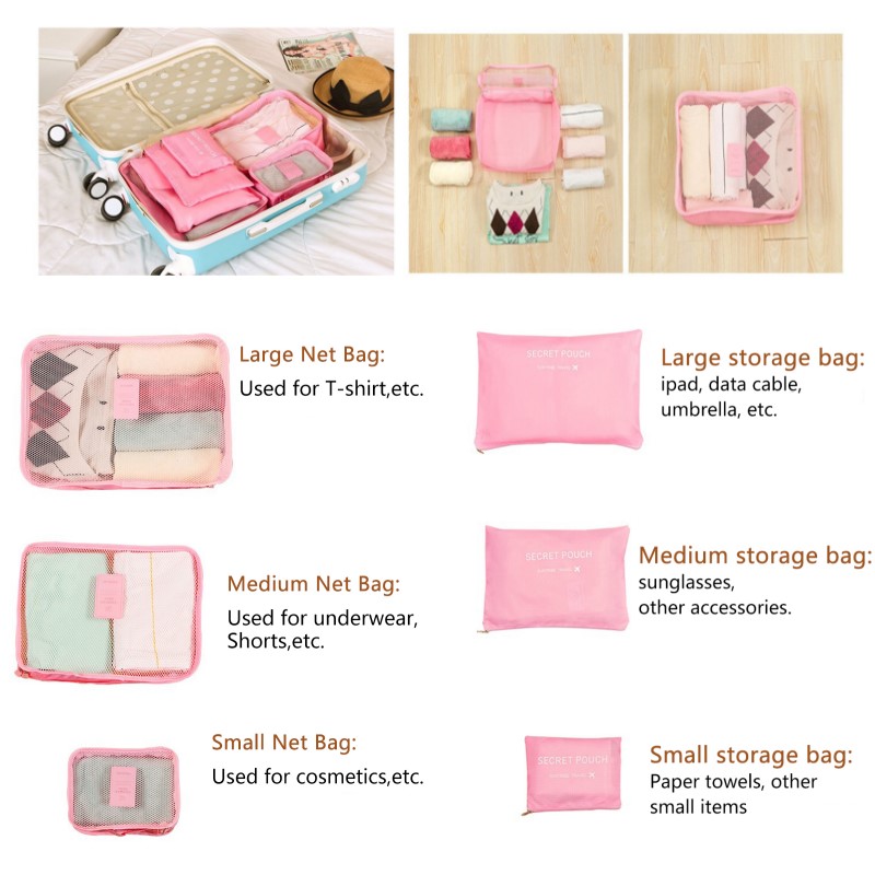 6 stuks reisorganizer opbergtassen draagbare reiskoffer organizer reistas voor dames bagage organizer kleding schoenentas