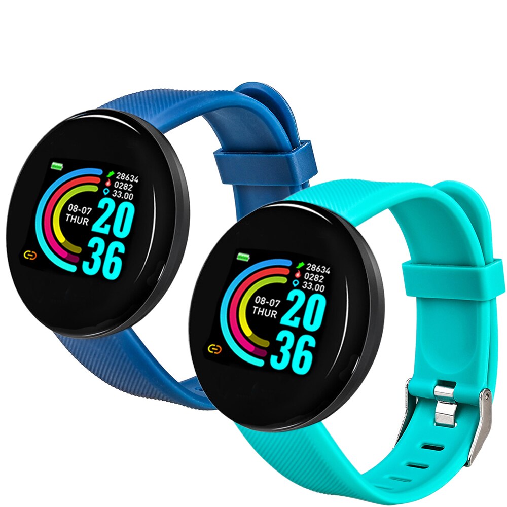 2 PCS D18 Heart Rate Smart Bracelet Man Activity Tracker Smartwatch Sports Tracker Smart Band Wristwatch for Android IOS: Blue and Green