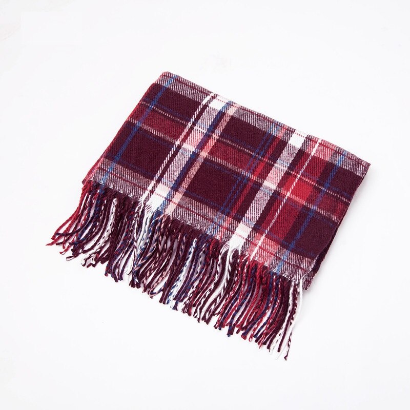 Winter Cashmere Plaid Double Fringe Scarf Women's Warm Blue Shawl: 18