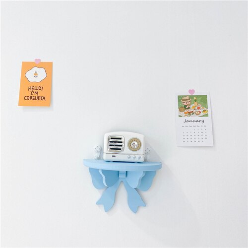 1pc træbuer hylder opbevaringsstativ til husholdning baby børn værelse dekoration arrangør holder væg sløjfer hylder 20*12*8.5cm: Blå