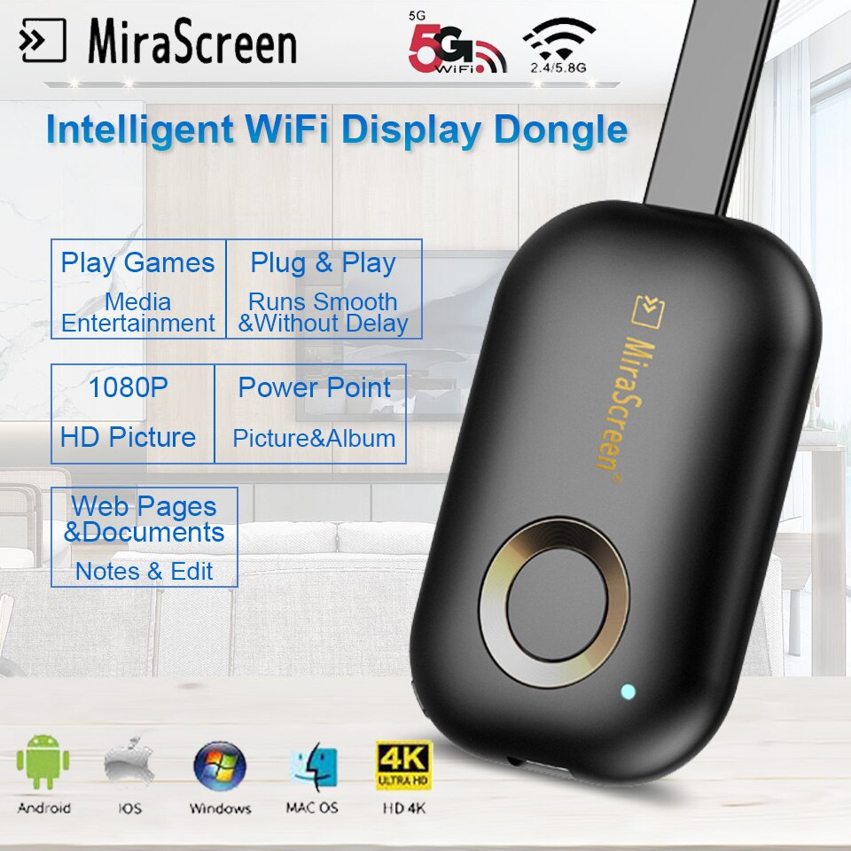 Mirascreen G9 2.4/5G Wifi Display Dongle Ontvanger 1080P Hd Tv Stick Pc Dlna Airplay Hdmi Android tv Stick
